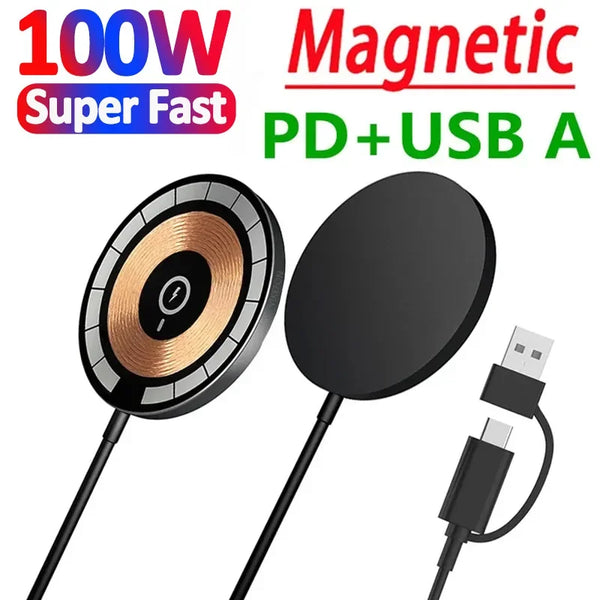 100W Magnetic Wireless Charger Pad Phone Chargers For iPhone 16 15 14 13  Pro Max Airpods Portable Macsafe PD Fast Charging Station
