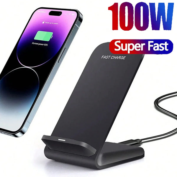 100W New Wireless Charger Stand Pad for IPhone 16 15 14 13 12 16 Pro Max XR 8 Samsung Xiaomi Induction Fast Charging Dock Station