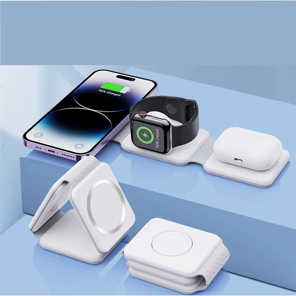 3 in 1 Foldable Fast Wireless Charger for IPhone 16/15/Pro/Max/Plus/14/13 Series, AirPods 5/4/3/2 Pro, Apple Watch/iWatch Trip Charger