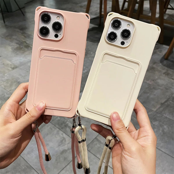 Crossbody Lanyard Wallet Card Holder Case For iPhone 15 Pro Max 14 13 Plus Necklace Rope Silicone Soft Cover