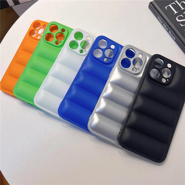 Down Jacket Case For iPhone 15 14 Pro Max 13 12 11 XR XS X 7 8 Plus The Puffer Soft Silicone Shockproof Protection Cover