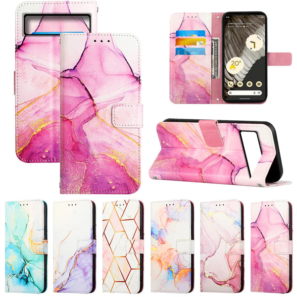 Flip Cover for Google Pixel 9 8 Pro Pixel 7 Pro 7A Cases Matte Leather Marble Wallet Case Google Pixel 6A 6 9 Pro Card Holder Case