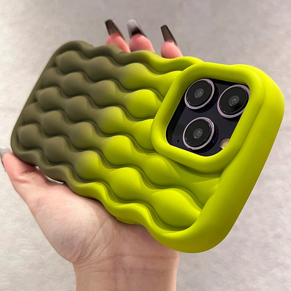Gradient Colorful 3D Wavy Curly Liquid Silicone Soft iPhone 15 Pro Max 14 13 12 11 Cases Water Ripple Shockproof Bumper Cover