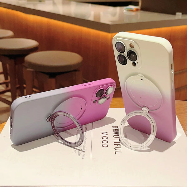 Gradient For Magsafe Magnetic Ring Holder Cases For iPhone 12 11 Pro Max Rotation Stand Wireless Charge Cover