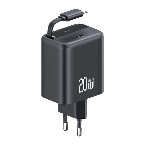 USAMS Trending Dual Ports Usb C Wall Charger PD20W Gan Quick Type C Charging Charger Adapter with  Retractable Type C Cable