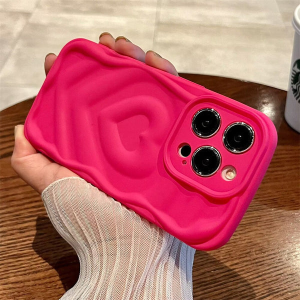 INS Korean Frosted 3D Love Heart Phone Case For iPhone 14 Pro Max 11 12 13 Pro Max Fundas Liquid Silicone Shockproof Cover Cases