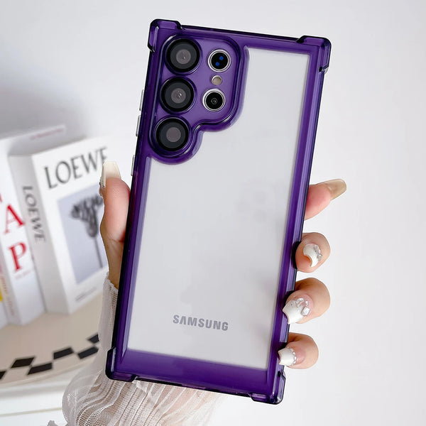 Luxury Air Cushion Shockproof Phone Case For Samsung S24 Ultra S23 FE S22 Plus Transparent Hard Acrylic Bumper Protection Cover