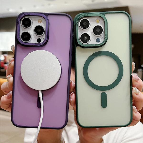 Luxury Frosted For Magsafe Magnetic Cases For iPhone 13 14 15 Pro Max Plus Translucent Wireless Charging Cover