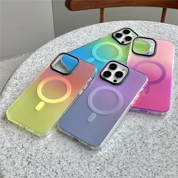 Luxury Gradient Laser For Magsafe Magnetic Case For iPhone 15 14 Pro Max 13 12 11 Matte Wireless Charge Phone Hard Cover