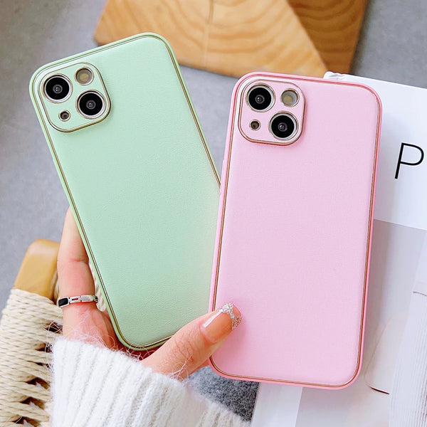 Luxury Leather Silicone Soft Case For iPhone 15 Pro Max 14 13 Solid Color Shockproof Protection Cover