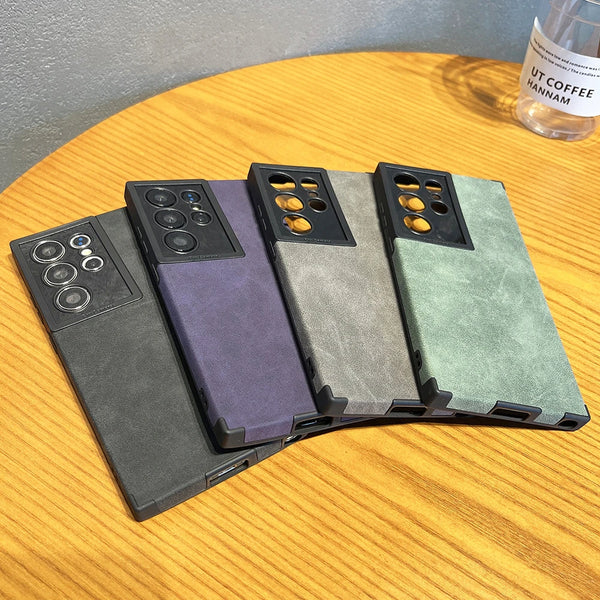 Luxury Matte Sheepskin Leather Case For Samsung Galaxy S24 Ultra S23 Ultra S22 Shockproof Soft Silicone Camera Protection Cover