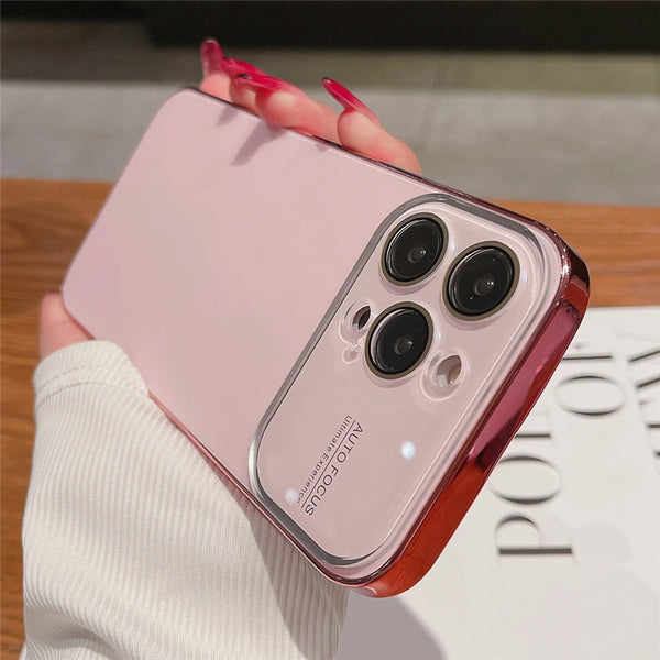 Luxury Plating Matte Glass Lens Film Protection Phone Case For iPhone 15 Pro Max 14 13 12 Metal Texture Shockproof Bumper Cover
