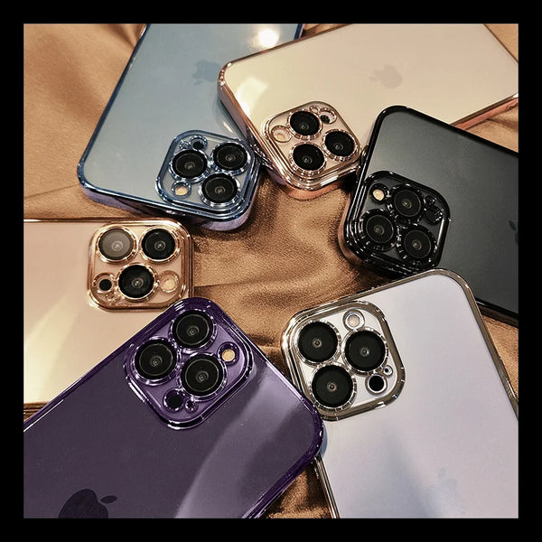 Luxury Plating Square Transparent Case For iPhone Pro Max Mini 12 11 Plus Ultra Thin Glass Lens Protection Cover