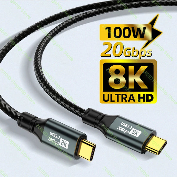 PD100W USB 3.2 20Gbps ThunderBolt 3 Type C to Type C Cable 8K@60Hz USB-C Cable Cord For iPhone Pro Max MacBook Samsung 2/3m