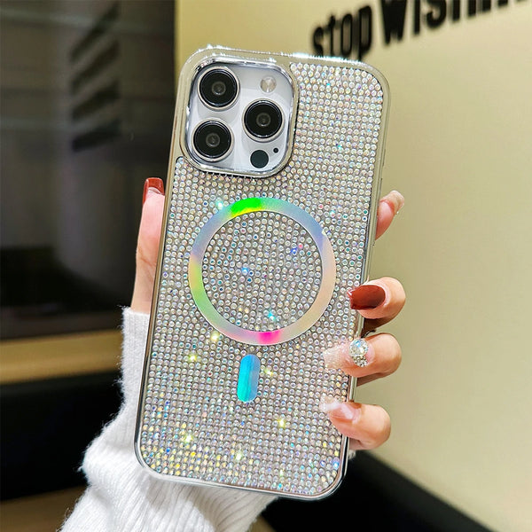 Plating Diamonds Laser Magnetic Wireless Charging iPhone 15 Pro Max 14 13 12 11 Cases For Magsafe Rhinestone Shockproof Cover