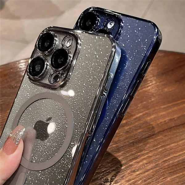 Plating Glitter For Magsafe Magnetic Transparent Case For iPhone 15 Pro Max 14 13 12 11 Thin Camera Protection Shockproof Cover