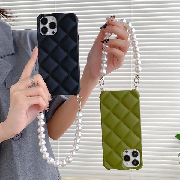 Luxury Pearl Bracelet Silicone Phone Cases iPhone 12 11  Pro Max Plus Diamond Shockproof Soft Back Covers