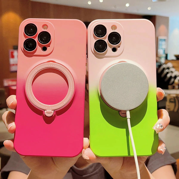 Gradient For Magsafe Magnetic Ring Holder Cases For iPhone 15 14 13 12 Pro Max Rotation Stand Wireless Charge Cover