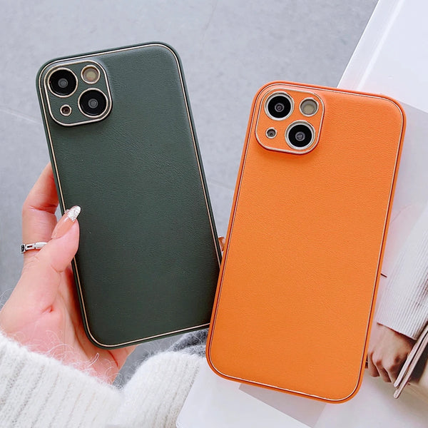 Luxury Leather Silicone Soft Cases iPhone Pro Max 12 11 XR XS X Plus Solid Color Shockproof Protection Cover
