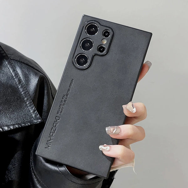Matte Suede Sheepskin Leather Samsung Phone S24 Ultra S23 S22 Plus S21 Cases Lens Protection Shockproof Soft Silicone Cover