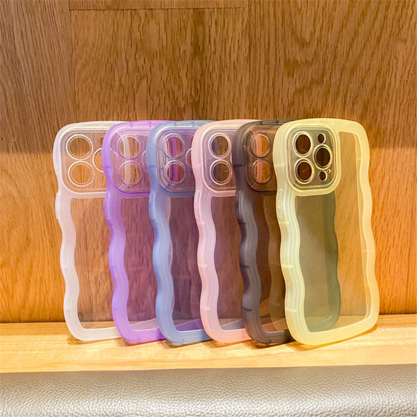 Cute Wavy Curly Clear Phone Case For iPhone 15 Pro Max 14 13 12 11 Plus Mini Candy Soft Silicone Shockproof Cover