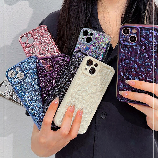 Vintage Pleated Tin Foil Phone Case For iPhone 14 Pro Max 11 12 13 Pro Max 14Plus Plating Colorful Camera Protection Shockproof Cover