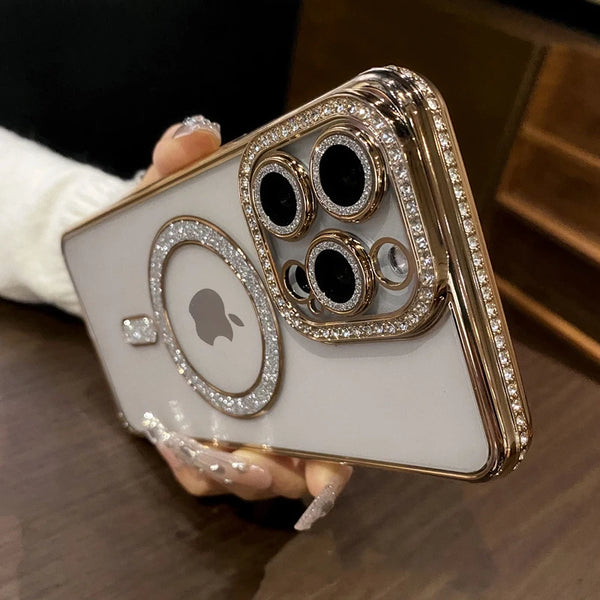 Plating For Magsafe Magnetic Diamond Case Shockproof Cover iPhone 15 14 13 12 11 Pro Max Plus Transparent Wireless Charging