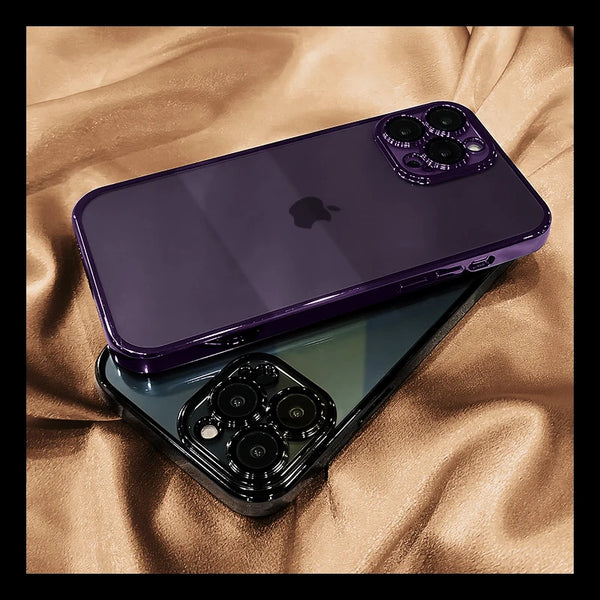 Luxury Plating Square Transparent Case For iPhone 15 14 Pro Max 13 12 Ultra Thin Glass Lens Protection Cover