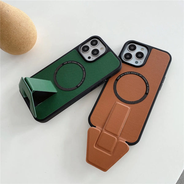 Luxury Leather Fold Stand iPhone 15 Pro Max 14 13 Cases For Magsafe Magnetic Wireless Charging Shockproof Cover