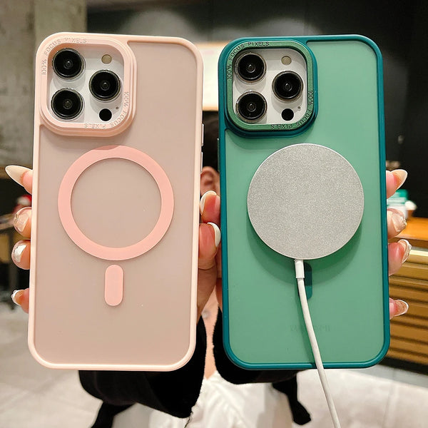 Matte Translucent Magnetic Case For iPhone 15 14 Pro Max Plus 13 For Magsafe Wireless Charging Candy Shockproof Hard Cover
