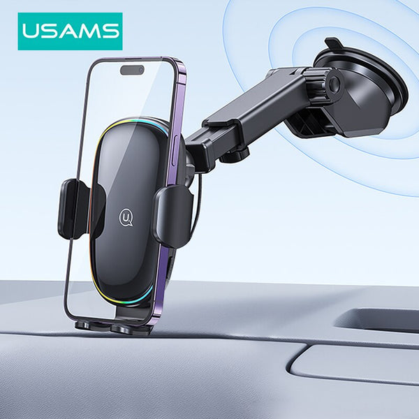 USAMS 15W Car Wireless Fast Charger For iPhone 16 15 Pro Max Plus 14 13 12 11 Car Holder Car Bracket Phone Stand For Samsung Xiaomi Huawei