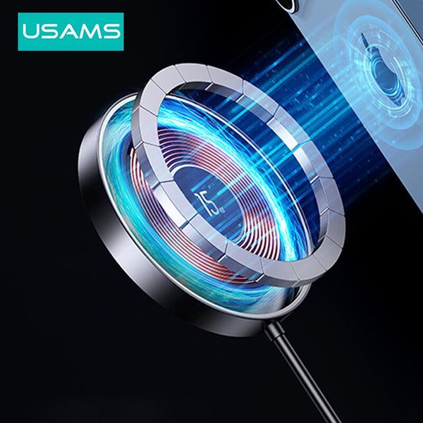 USAMS 15W Qi PD Fast Chargers Portable Magnetic Wireless Charger For iPhone 16 15 14 13 Pro Max Plus Huawei Xiaomi Samsung Phone Charging