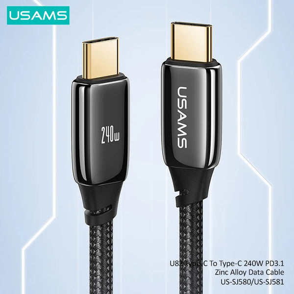 USAMS 240W PD Type C C to C Cable Super Fast Charge Mobile Cell Phone Charging Cord Wire For Samsung Xiaomi Huawei Macbook iPad