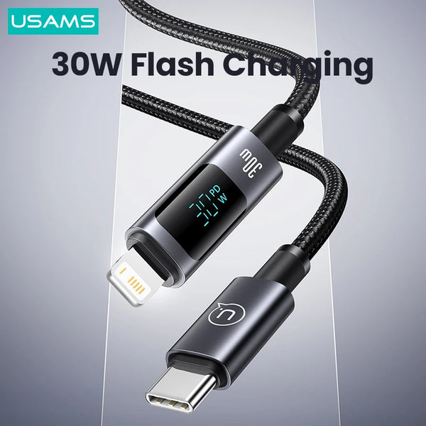 30W PD USB C Cable For iPhone 14 13 12 11 Pro Max X XS XR Digital Display Fast Charging USB Type C Cable Wire Cord Charger