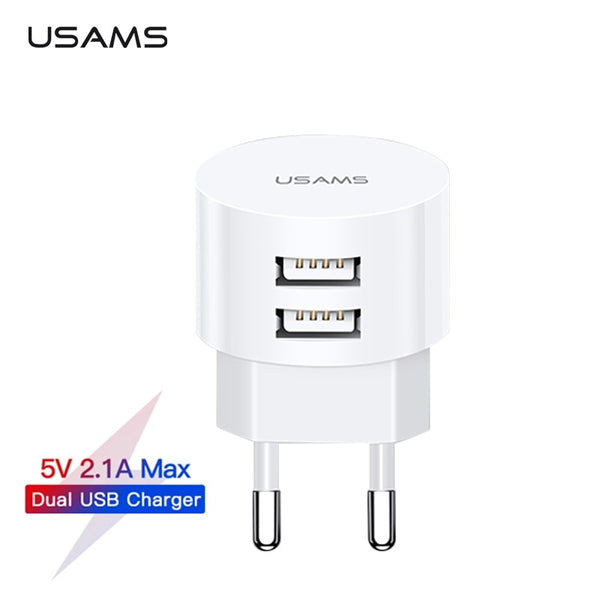 USAMS 5V 2.1A Mini Round US EU UK Plug Dual Ports Phone Charger For iPhone iPad Samsung Xiaomi Huawei Basic Charge Travel Charger