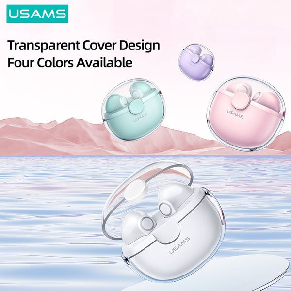 USAMS BU BT 5.1 TWS Earbuds AAC SBC HiFi Stereo Transparent Shell Wireless Earphone Headset For iPhone Samsung Xiaode Huawei Apple Device