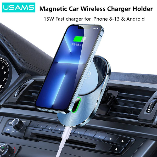 Magnetic Car Wireless Charger for iPhone 16 15 14 12 11 pro 15W Fast Charging Phone Holder for Xiaomi Samsung Huawei Honor