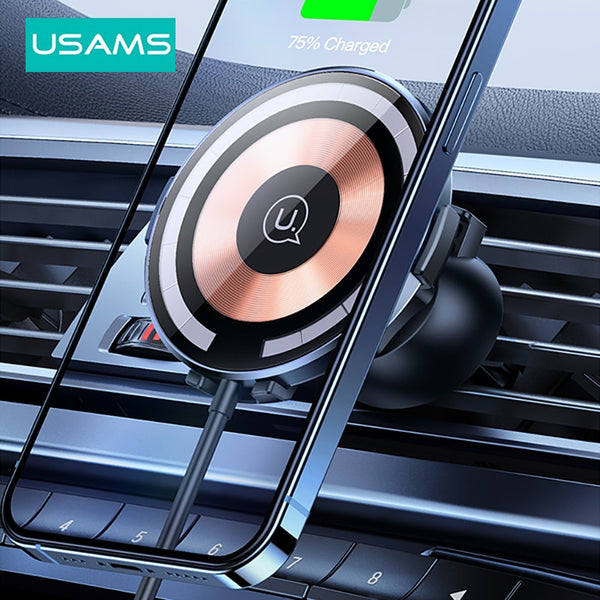 USAMS Magnetic Wireless Car Charger 15W Transparent Fast Wireless Charging Phone Holder in Car For iPhone 16 15 14 13 12 Pro Max Samsung Xiaomi
