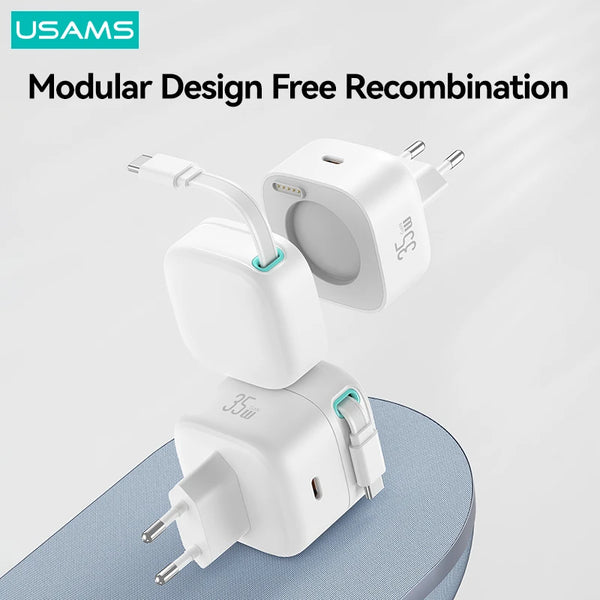 PD 35W Magnetic USB GaN Fast Charger Type C EU US UK Plug With Quick Charge Cable For iPhone Huawei Samsung Xiaomi