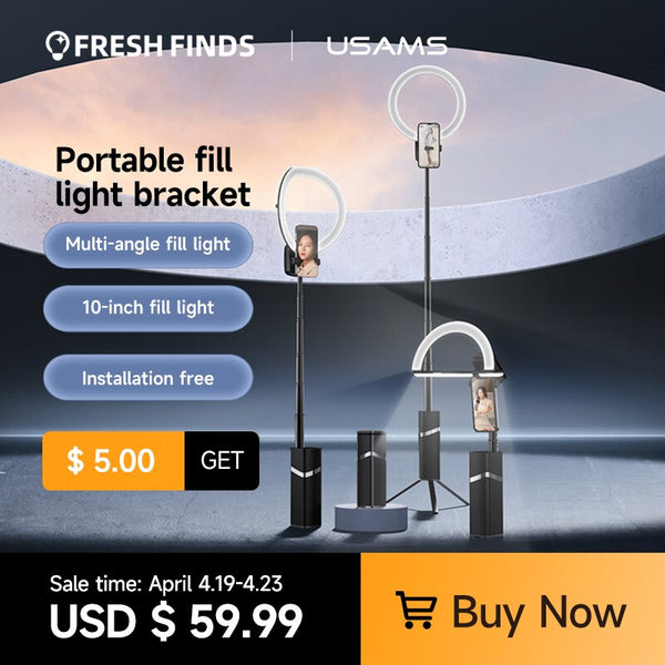 USAMS Portable Phone Holder Wireless Live Show Selfie LED Ring Light With Tripod For Live Video Streaming Youtube Tiktok