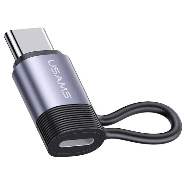 USAMS Lightning To Type-C PD Aluminum Alloy Adapter IPhone15 Series Fast Charging Anti-loss Lanyard