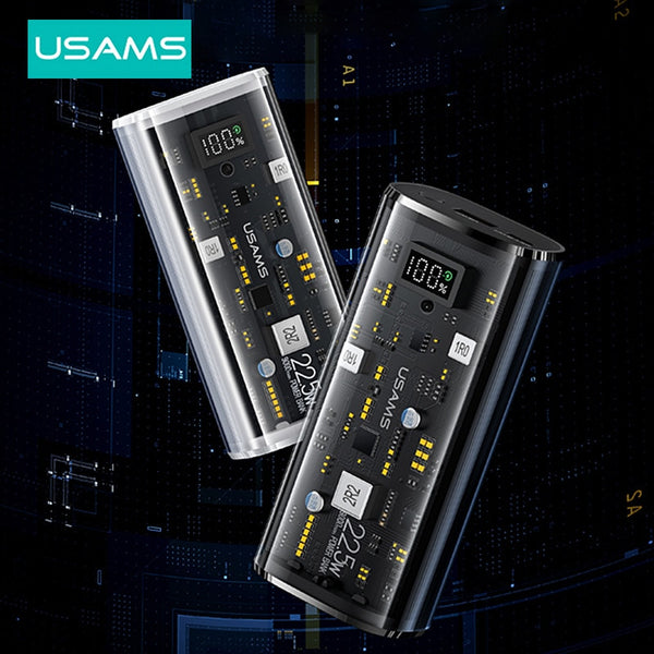USAMS Transparent Power Bank 9000mAh 20W PD Fast Charging Powerbank Digital Display Portable Baterry Charger for iPhone Samsung Xiaomi