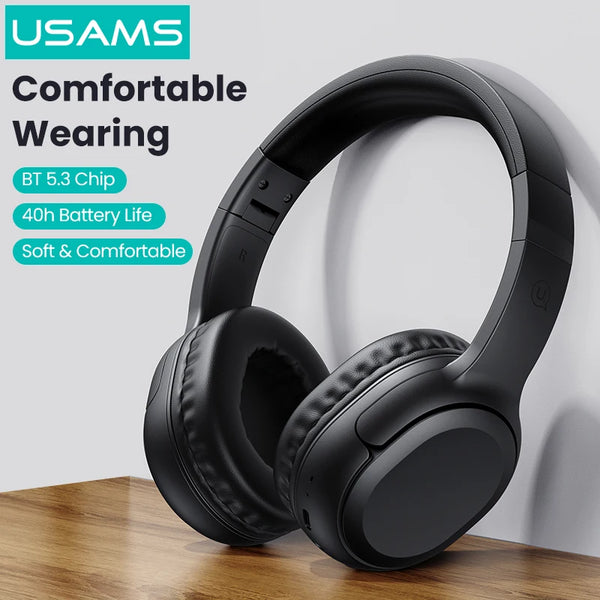 USAMS Wireless Headphone Bluetooth 5.3 Earphone Bass stereo Headset 40mm Driver Foldable Over Ear Headphones 40h Battery Life