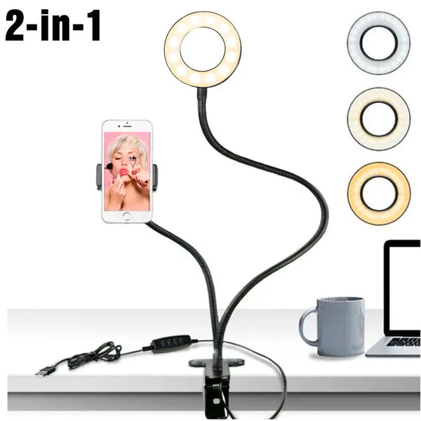 Universal Flexible Mobile Phone Holders with Selfie Ring Light Office Lazy Bracket Desk Lamp LED Light for Live Stream Fill Light
