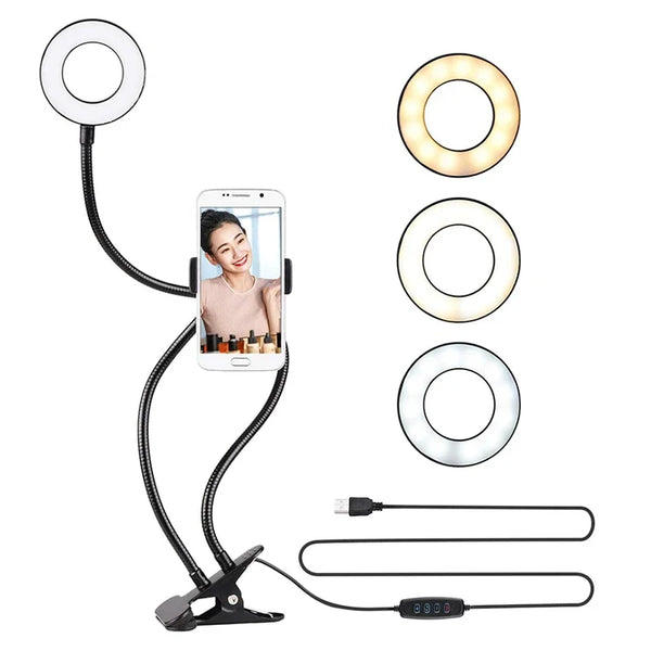Universal Selfie Ring Light with Flexible Mobile Phone Holders Lazy Bracket Desk Lamp LED Light for Live Stream Office Kitchen