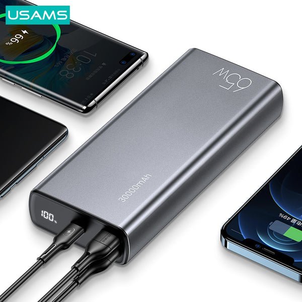 USAMS Power Bank 30000mAh Powerbank Fast Poverbank For iPhone 16 15 14 Pro Max Xiaomi Huawei Samsung Portable External Battery